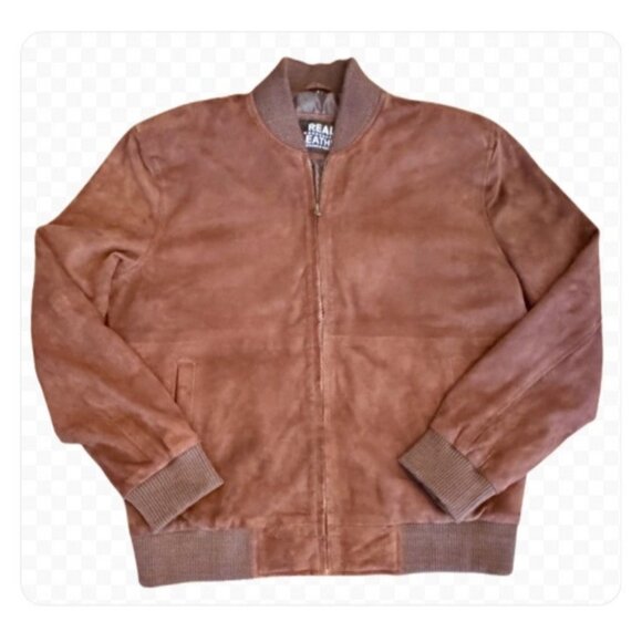 Vintage Suede Leather Rich Brown Bomber Jacket Men's L Coat - Picture 1 of 16